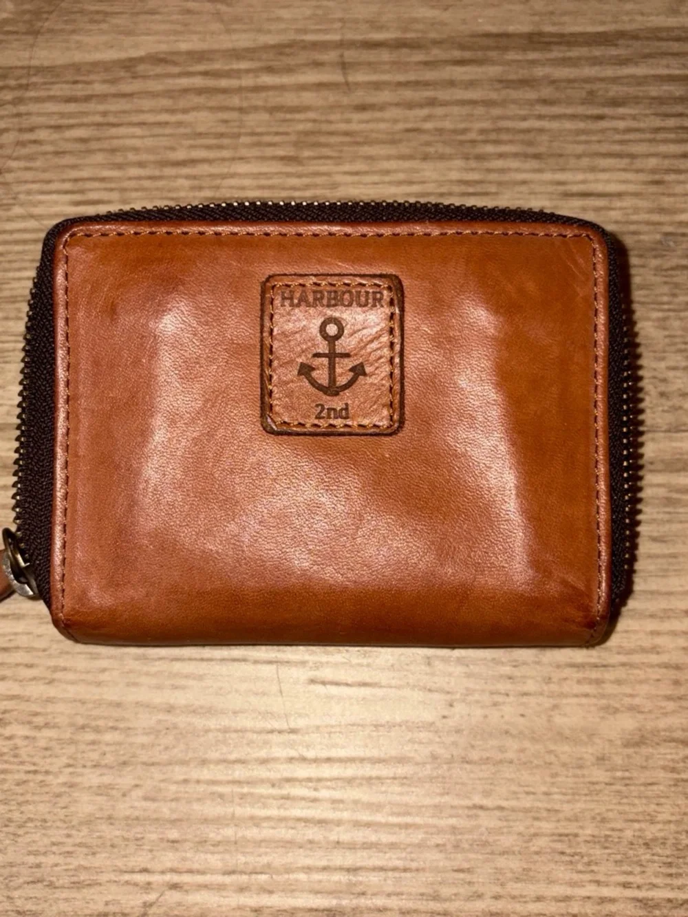 Classic Tan Leather Zip Wallet with Anchor Snap